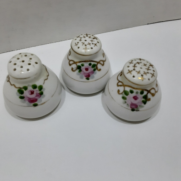 3 Pretty Porcelain Salt & Pepper Shakers Pink Roses Vintage Cottagecore - Picture 2 of 5